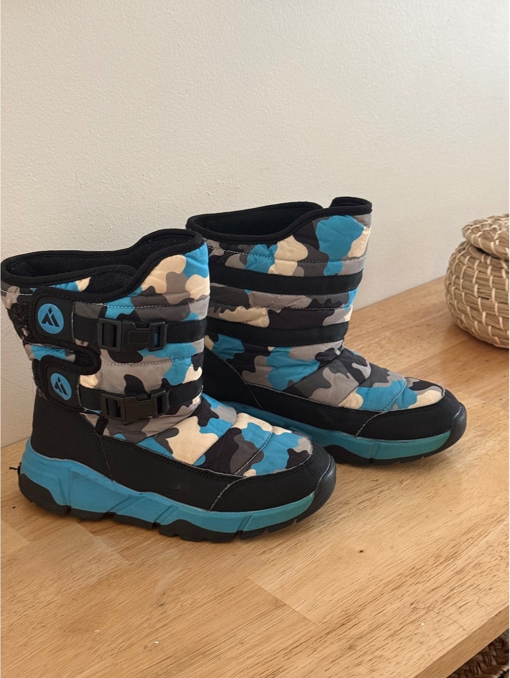 Children's Blue Camouflage Winter Snow Boots Size 33
